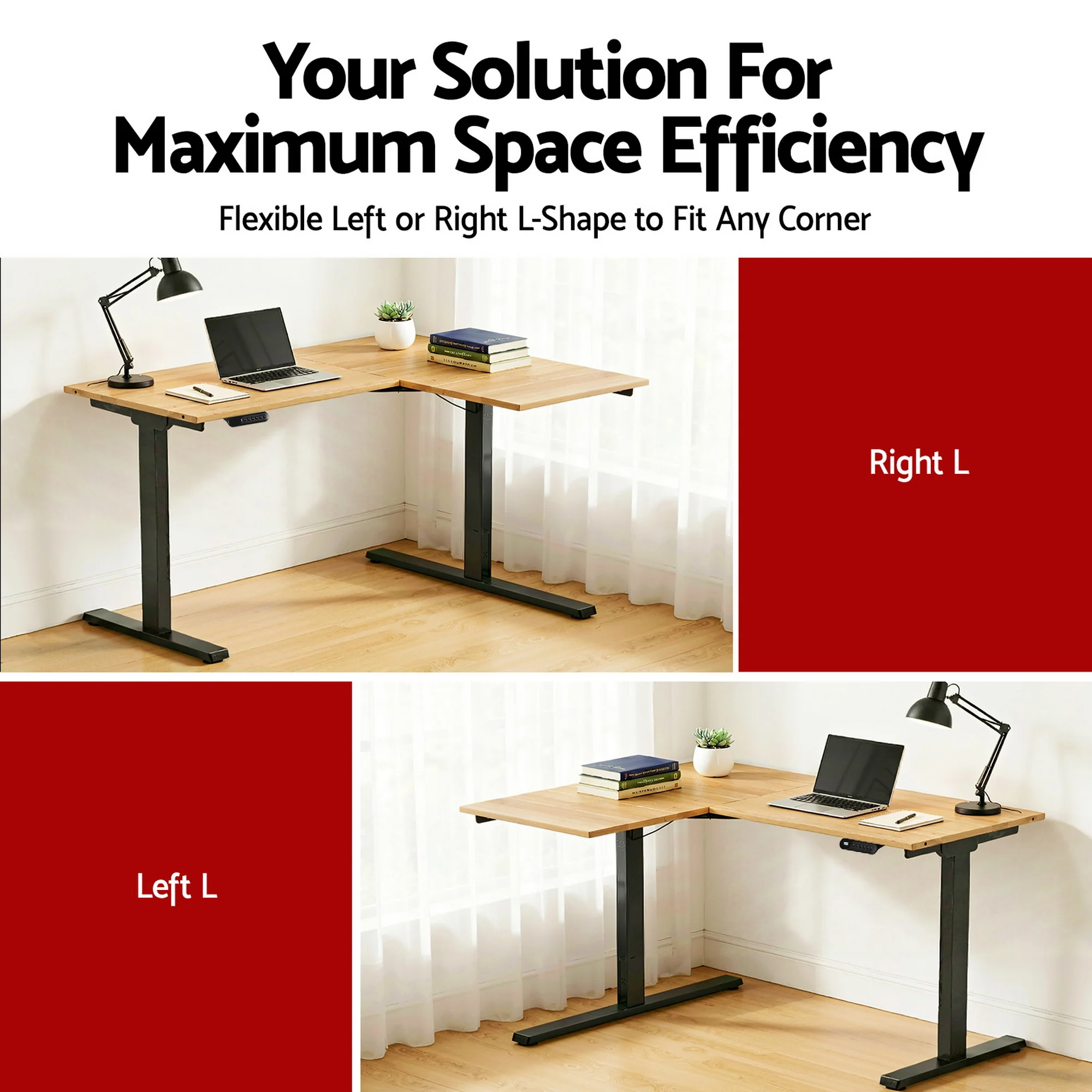 Artiss L‑Shape Electric Motorised Sit‑Stand Standing Desk Height Adjustable - Natural/Black - Image 8