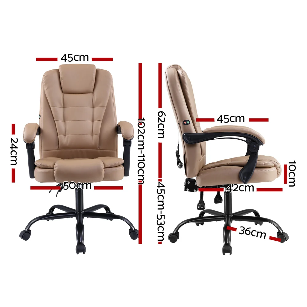 Artiss Massage Office Chair Executive Computer Gaming Chairs PU Leather (Brown) - Image 2