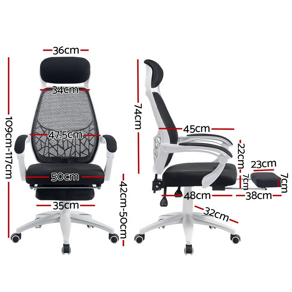 Artiss Mesh Office Chair Recliner (Black/White) - Image 2