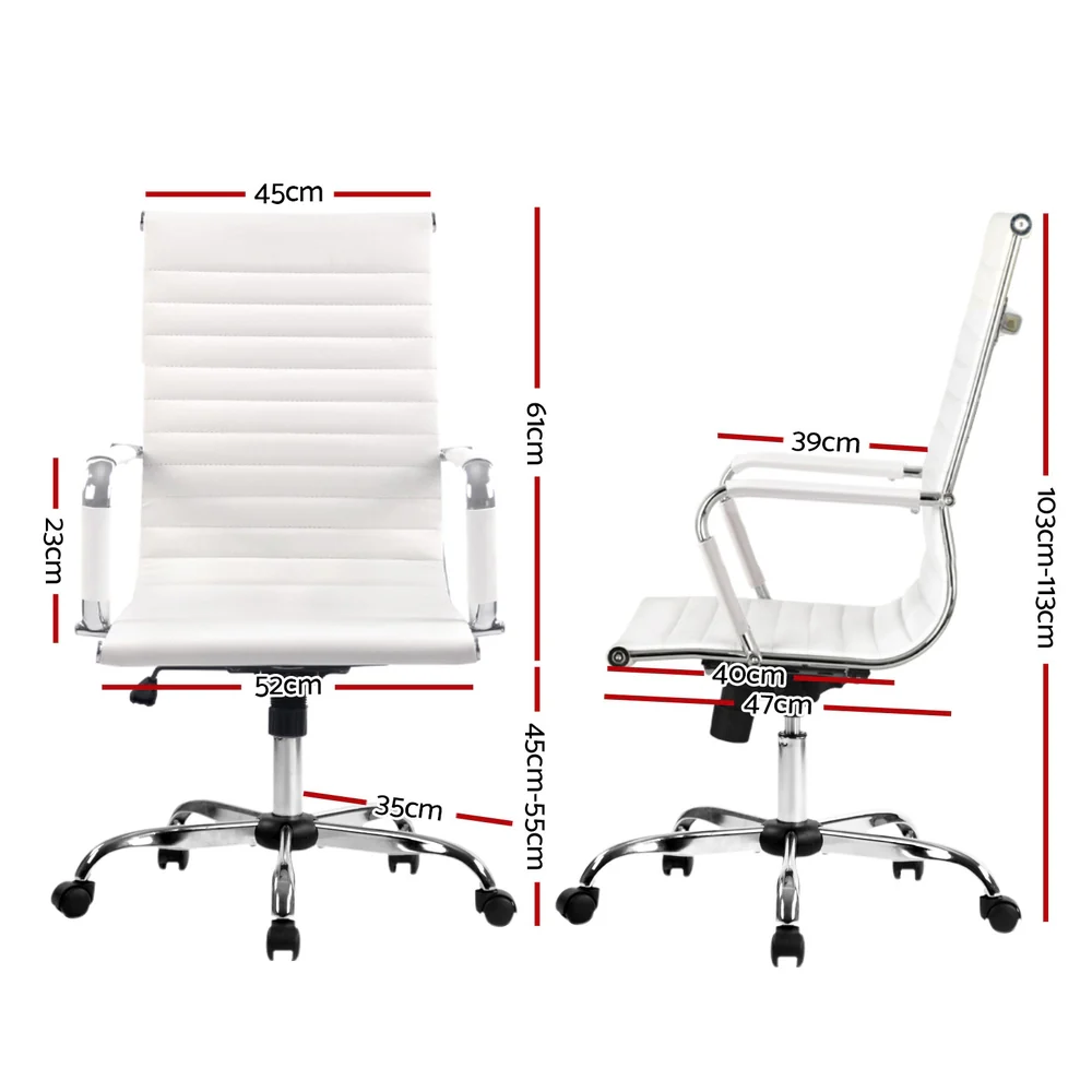 Artiss Office Chair Conference Chairs PU Leather High Back (White) - Image 2