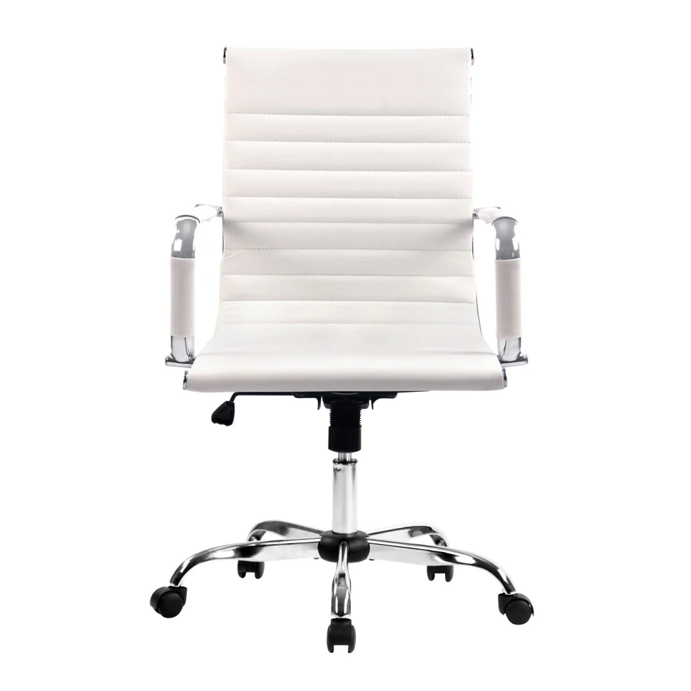 Artiss Office Chair Conference Chairs PU Leather Mid Back (White) - Image 3