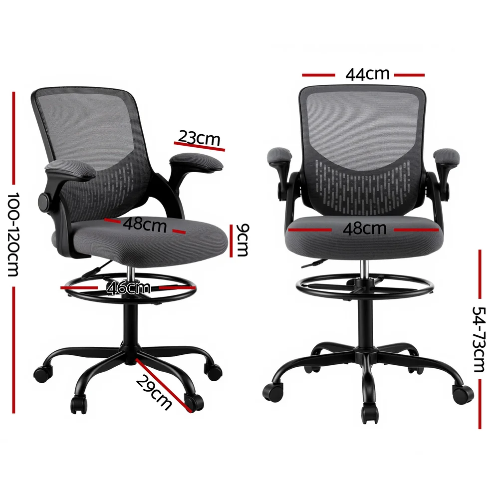 Artiss Office Chair Drafting Chairs Stool Computer Desk Studios Mesh (Grey) - Image 2
