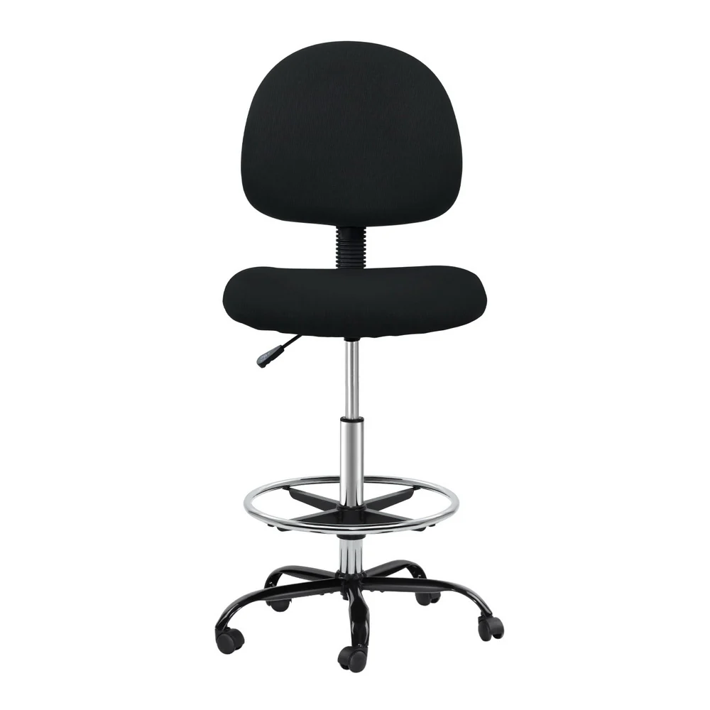 Artiss Office Chair Drafting Stool Fabric Chairs (Black) - Image 3