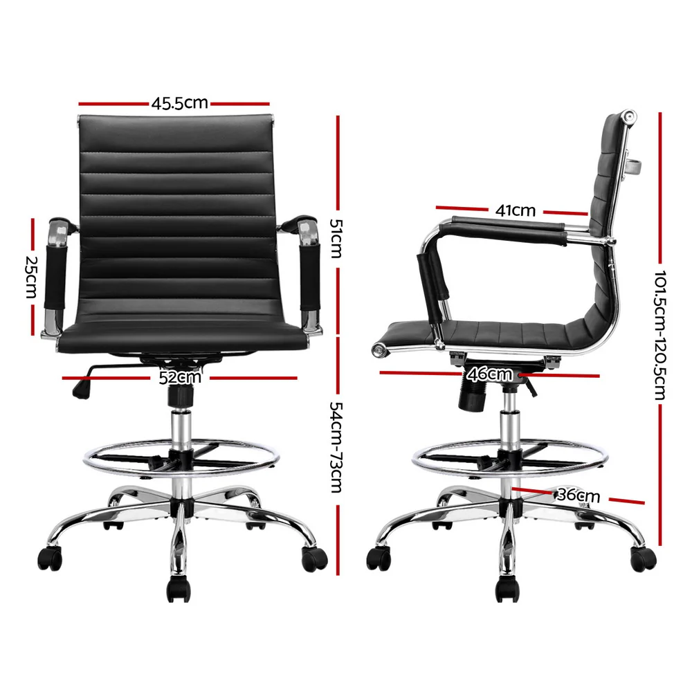 Artiss Office Chair Drafting Stool Leather Chairs (Black) - Image 2
