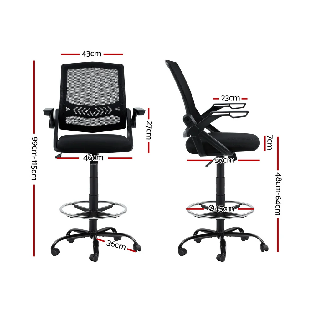 Artiss Office Chair Drafting Stool Mesh Chairs (Black) - Image 2