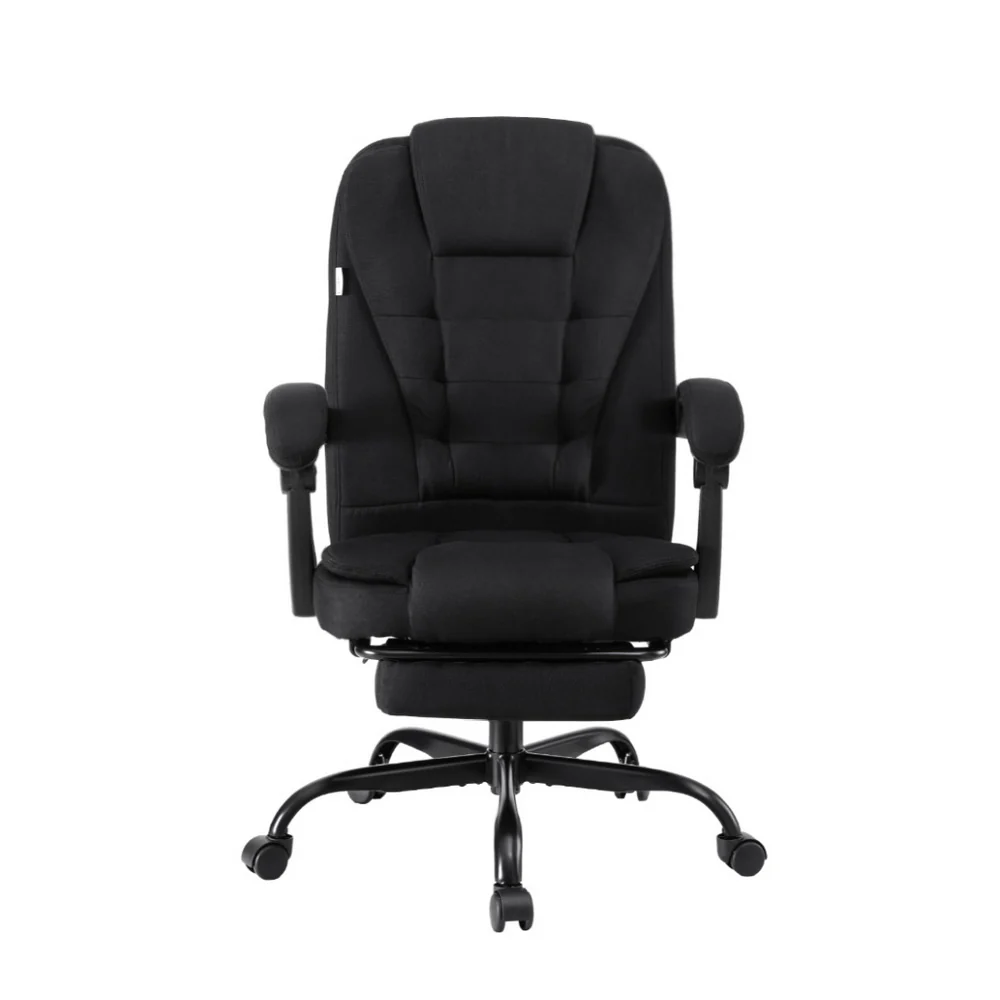 Artiss Office Chair Executive Fabric Seat Racing Computer Desk Chairs Footrest (Black) - Image 3