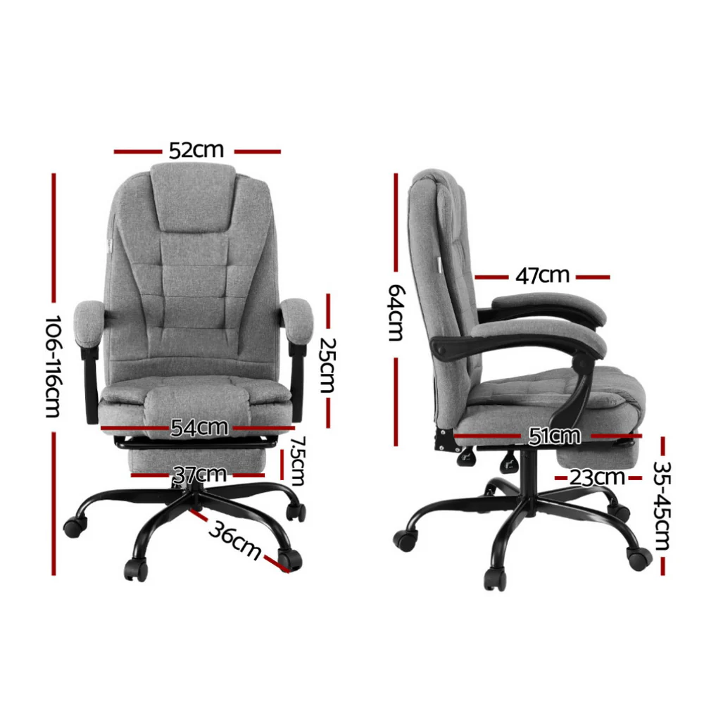 Artiss Office Chair Executive Fabric Seat Racing Computer Desk Chairs Footrest (Grey) - Image 2