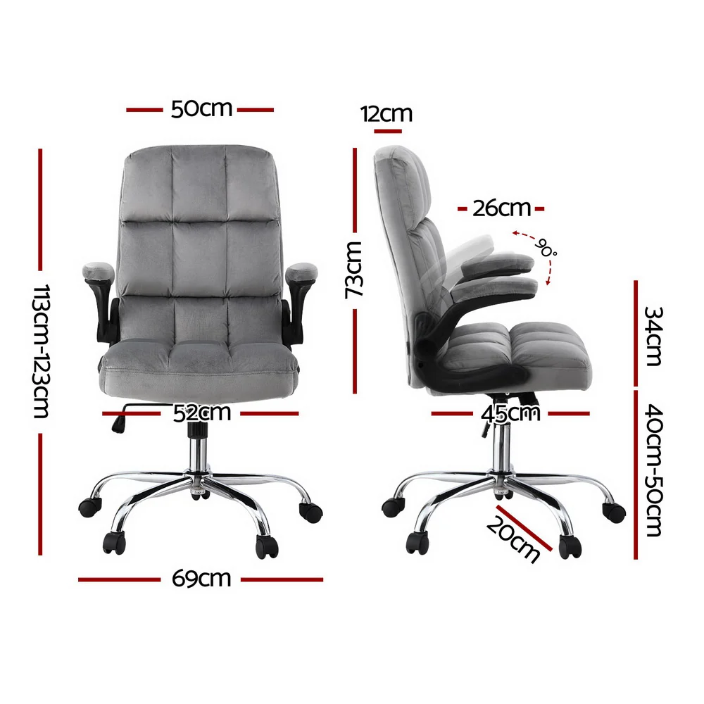 Artiss Office Chair Velvet Seat Racing Gaming Computer Desk Chairs Armrest (Grey) - Image 2