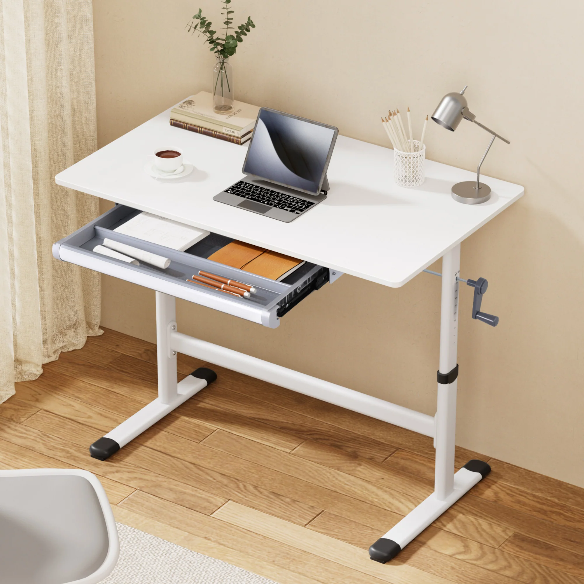 Artiss Standing Desk Height Adjustable Workstation Computer Desks Study 100CM White - Image 2