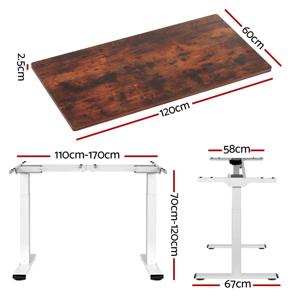 Artiss Standing Desk Motorised Dual Motor 120CM Rustic Brwon - Image 4