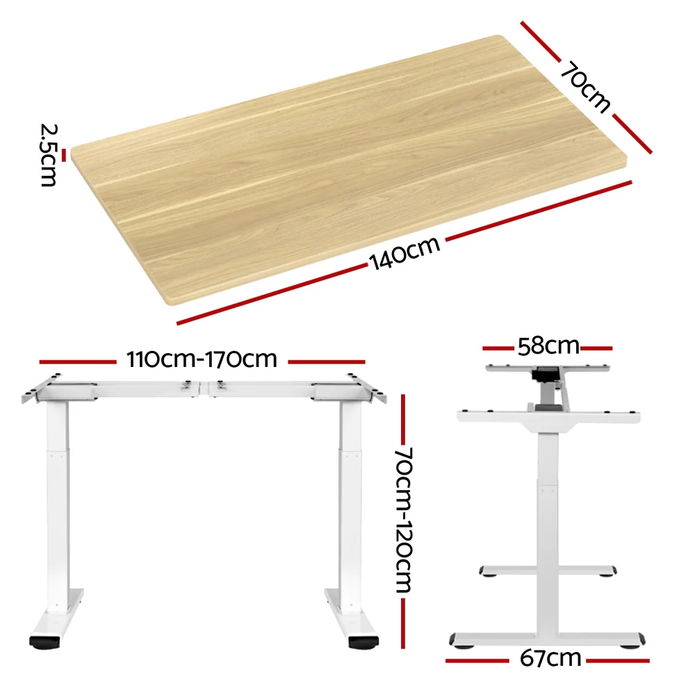 Artiss Standing Desk Motorised Dual Motor 140CM White Oak - Image 4