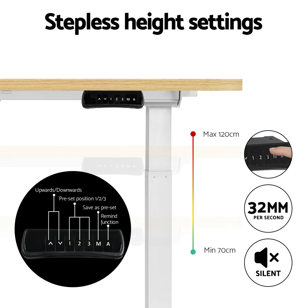 Artiss Standing Desk Motorised Dual Motor 140CM White Oak - Image 7