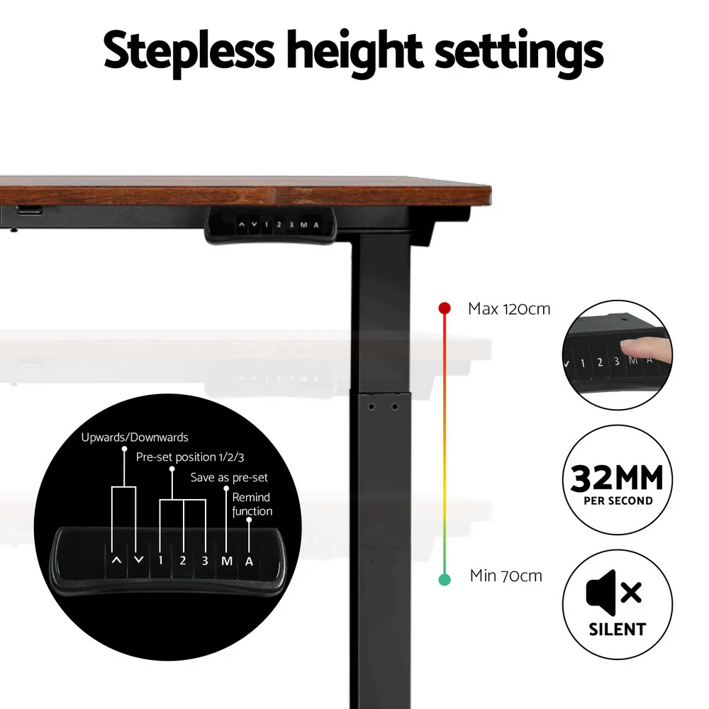 Artiss Standing Desk Motorised Dual Motor Rustic Brwon 140CM - Image 7