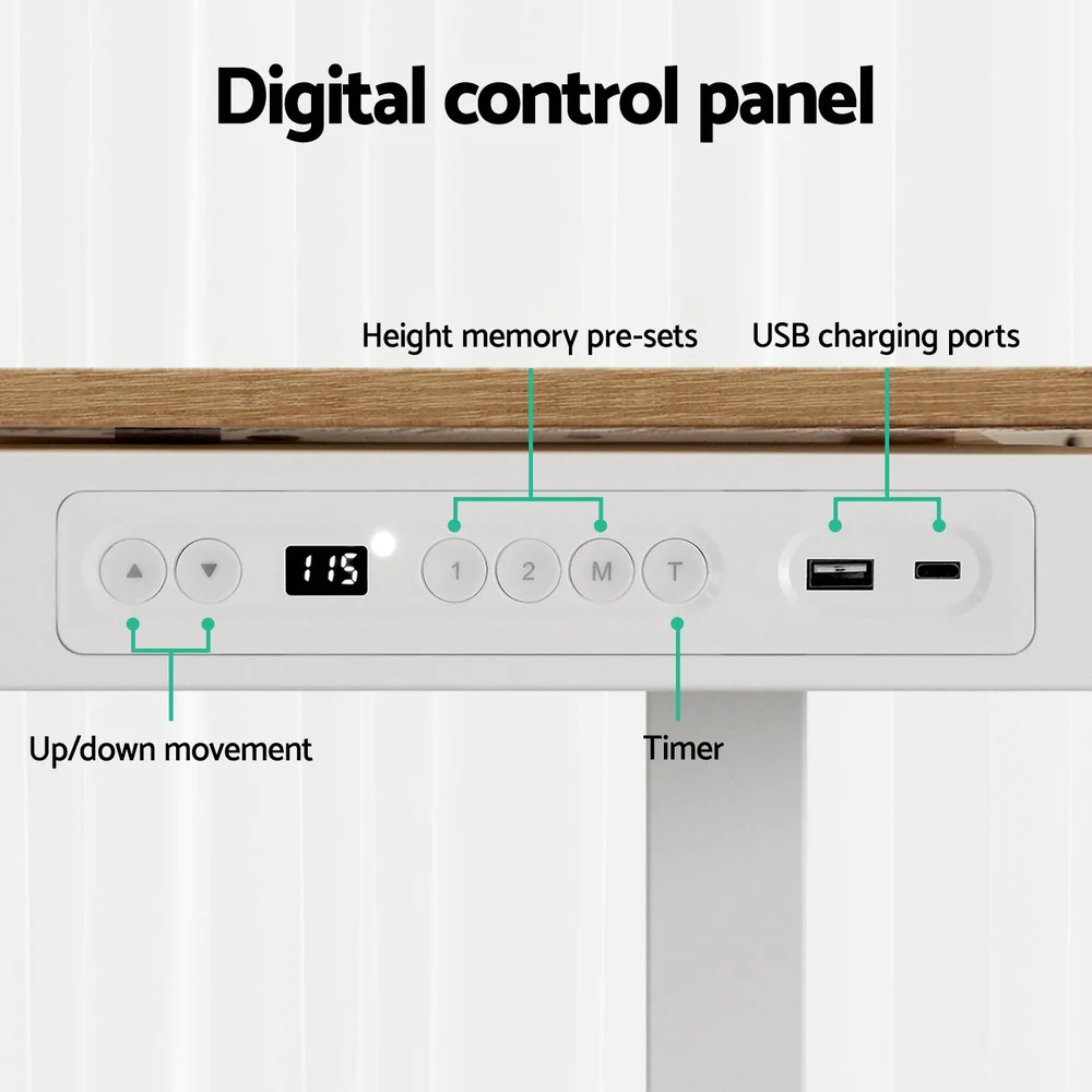 Artiss Standing Desk Motorised Electric Desks Drawer 120CM Oak - Image 7