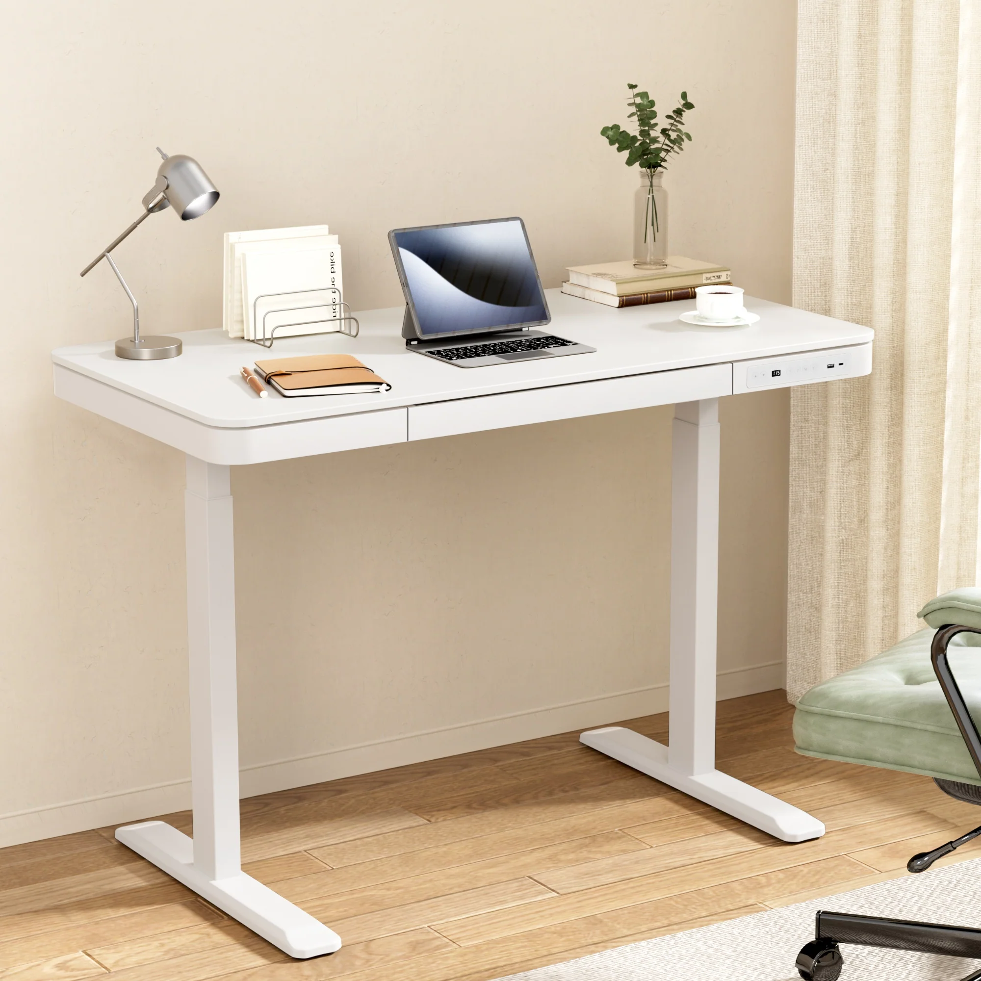 Artiss Standing Desk Motorised Electric Desks Drawer 120CM White - Image 2