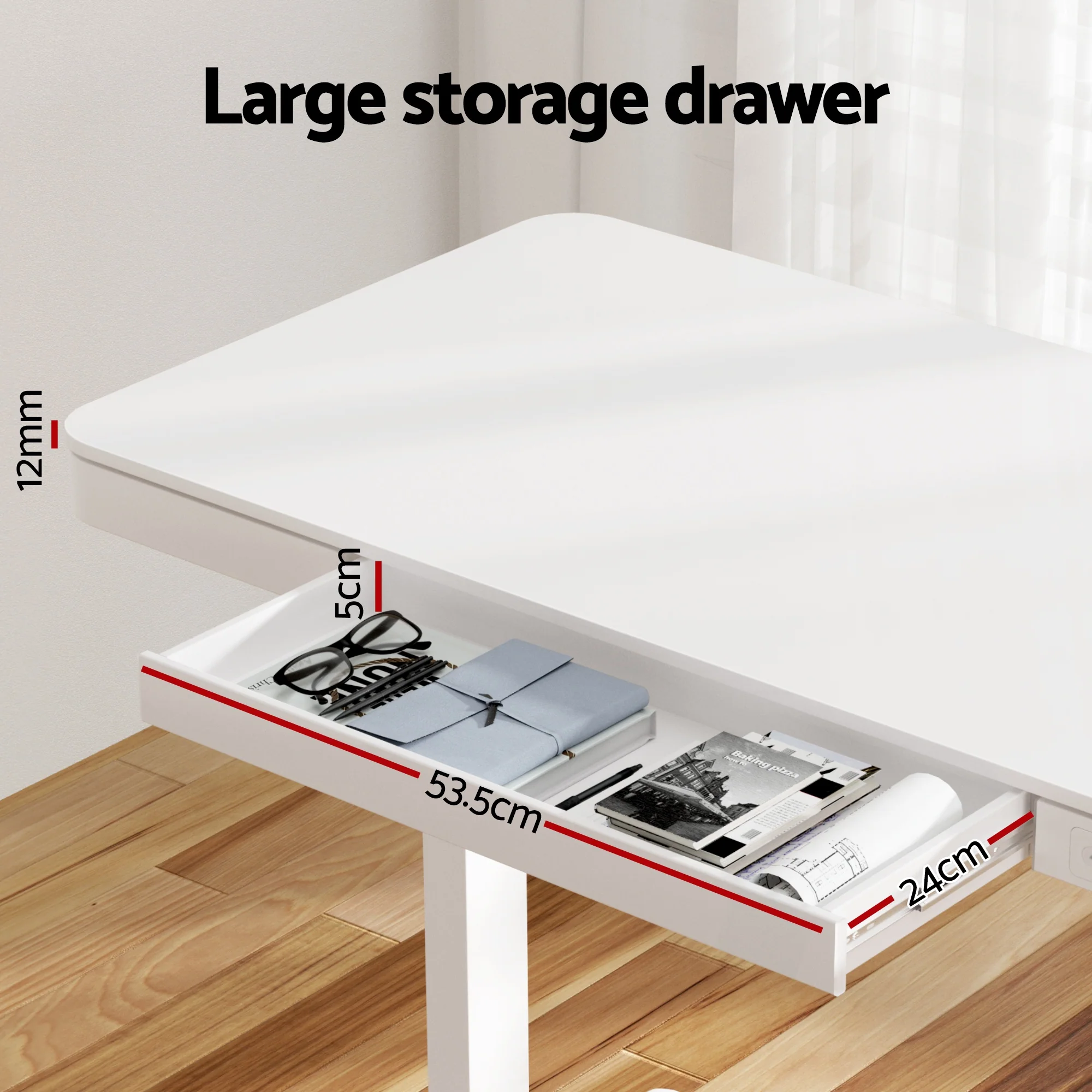 Artiss Standing Desk Motorised Electric Desks Drawer 120CM White - Image 6