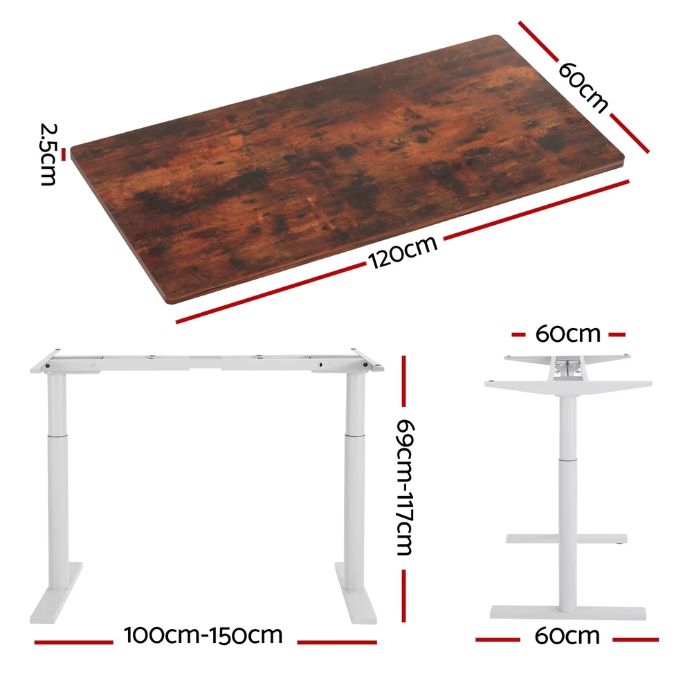 Artiss Standing Desk Motorised Electric Dual Motor 120CM Rustic Brown - Image 4