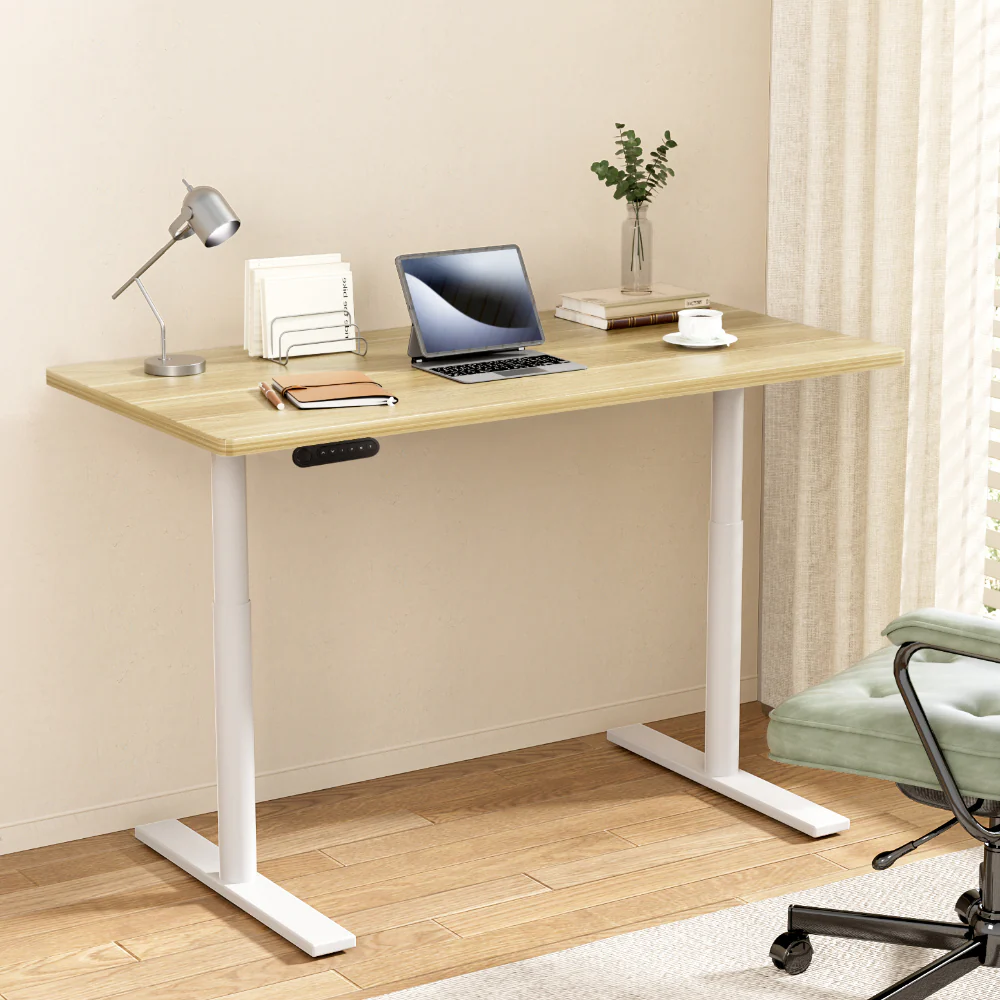 Artiss Standing Desk Motorised Electric Dual Motor 120CM White Oak - Image 2