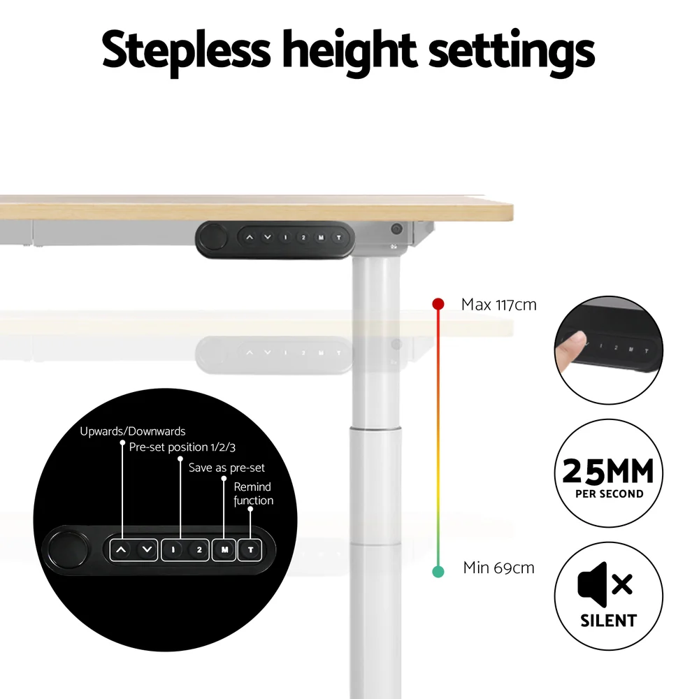 Artiss Standing Desk Motorised Electric Dual Motor 120CM White Oak - Image 7