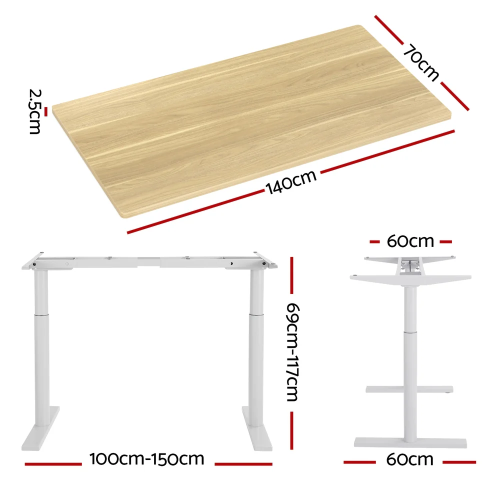 Artiss Standing Desk Motorised Electric Dual Motor 140CM White Oak - Image 4