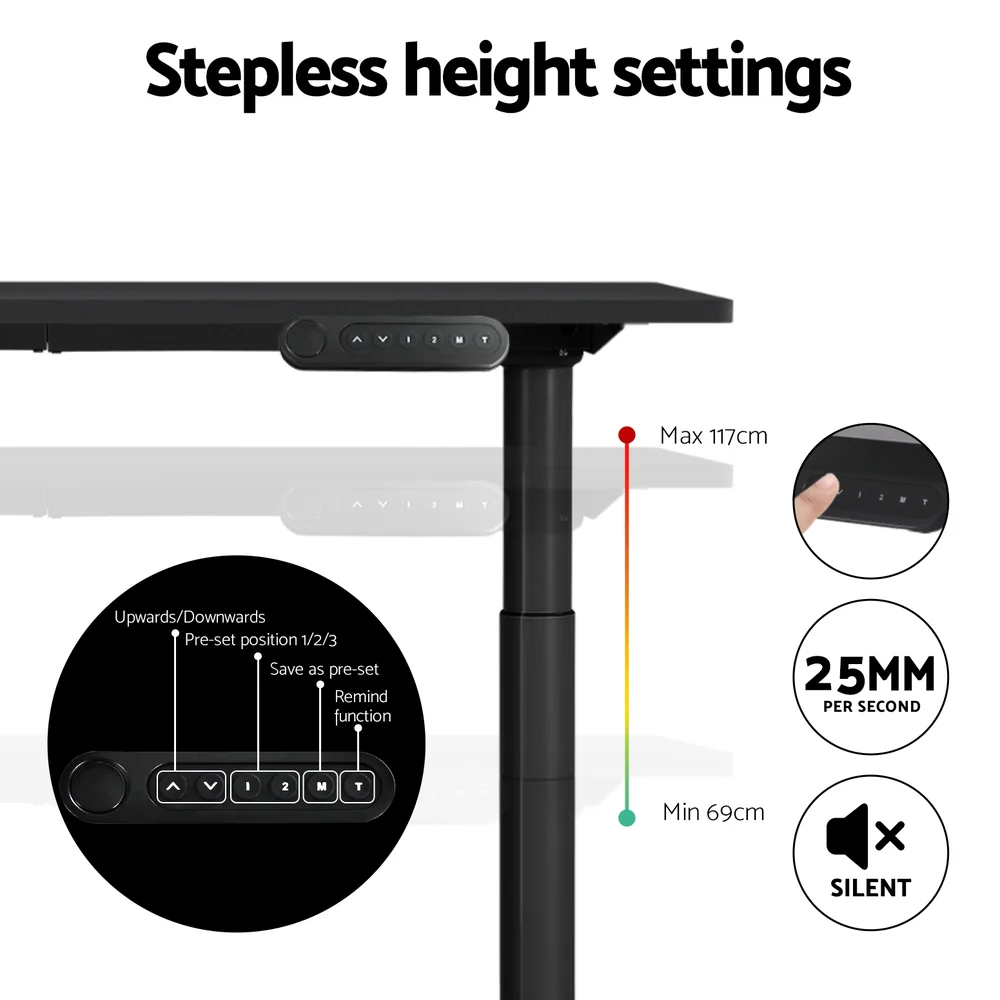 Artiss Standing Desk Motorised Electric Dual Motor Black 140CM - Image 7