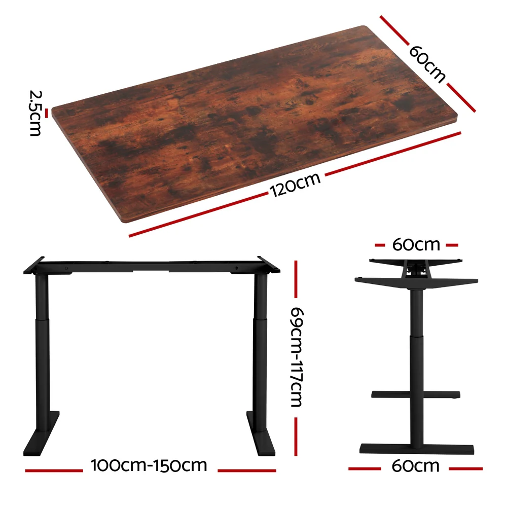 Artiss Standing Desk Motorised Electric Dual Motor Rustic Brown 120CM - Image 4