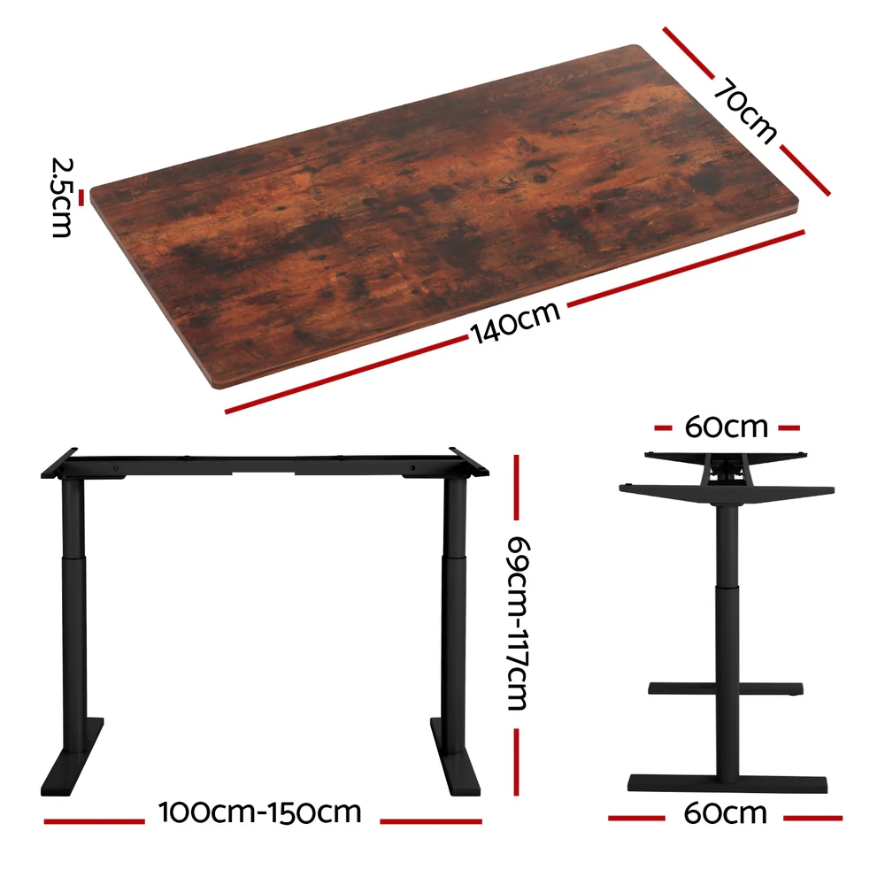 Artiss Standing Desk Motorised Electric Dual Motor Rustic Brown 140CM - Image 4
