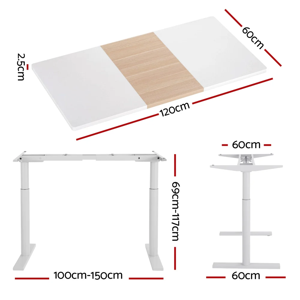 Artiss Standing Desk Motorised Electric Dual Motor Splice White Pine 120CM - Image 4
