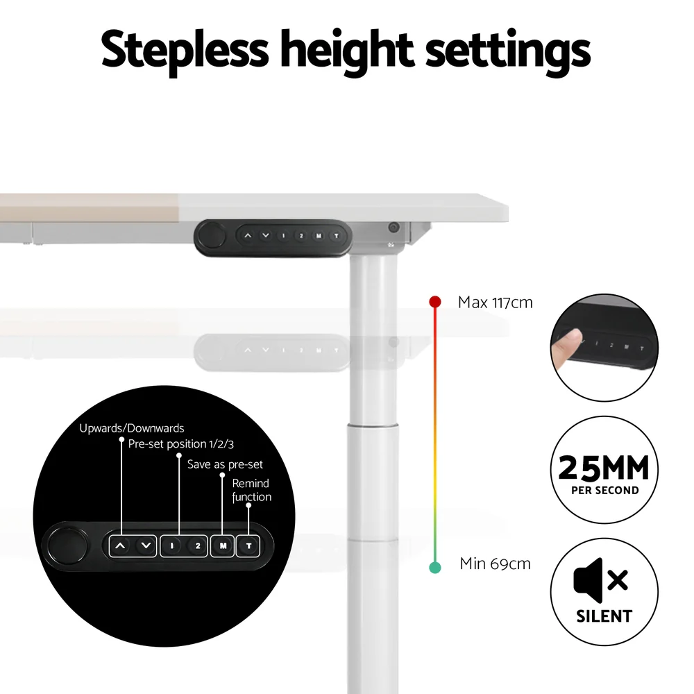 Artiss Standing Desk Motorised Electric Dual Motor Splice White Pine 120CM - Image 7