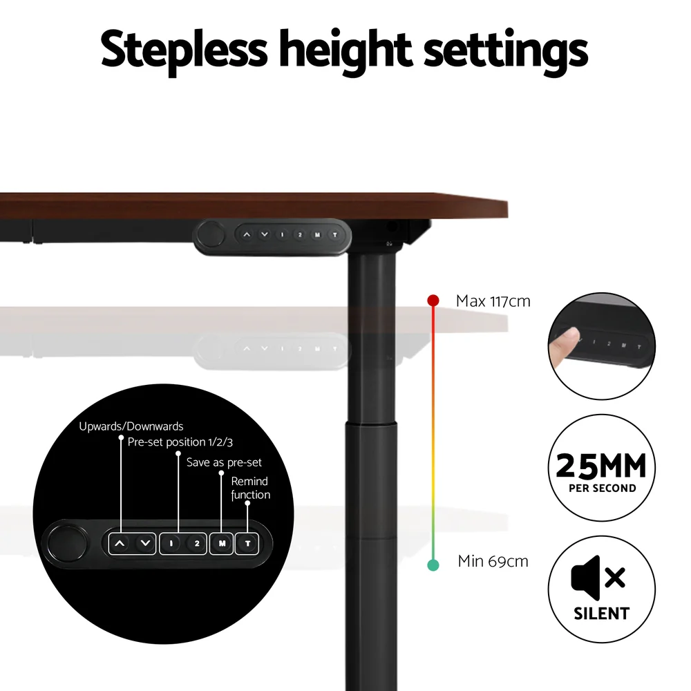 Artiss Standing Desk Motorised Electric Dual Motor Walnut 140CM - Image 7