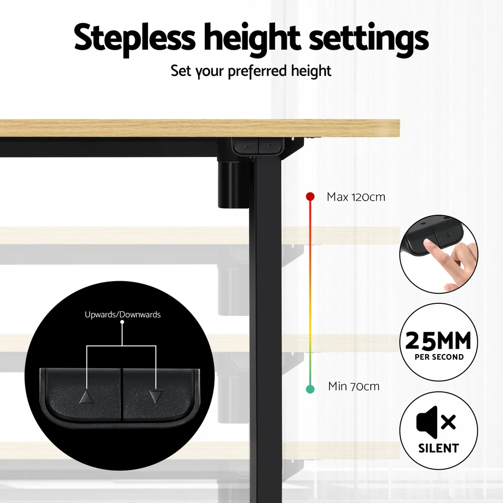 Artiss Standing Desk Motorised White Oak 140CM - Image 7