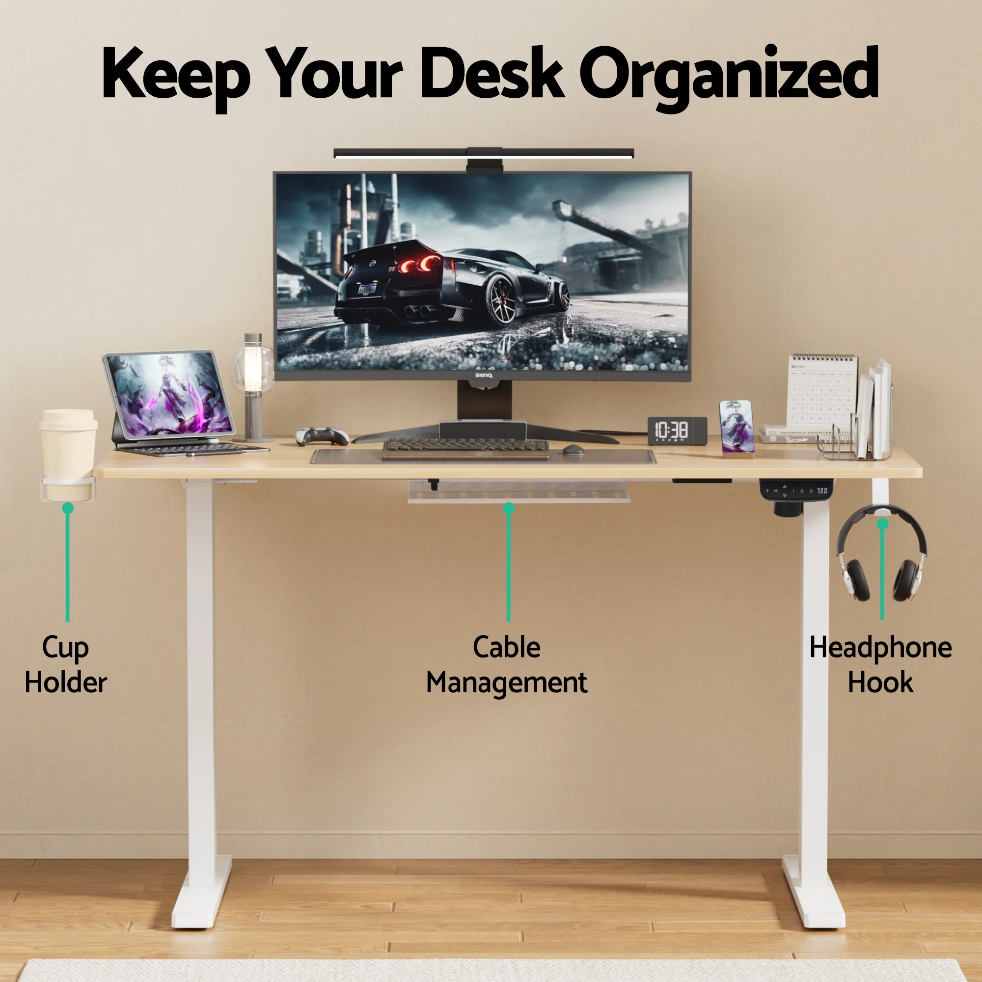 Artiss Standing Desk Sit Stand Touch Control Electric Oak 140CM - Image 8