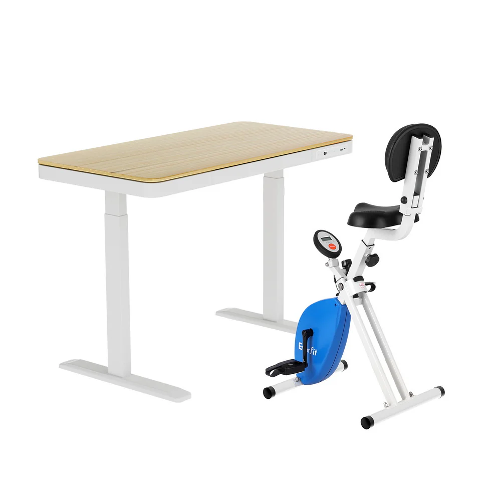 Artiss Under Desk Exercise Bike with 120cm Automatic Standing Desk Magnetic Resistance Oak - Image 3