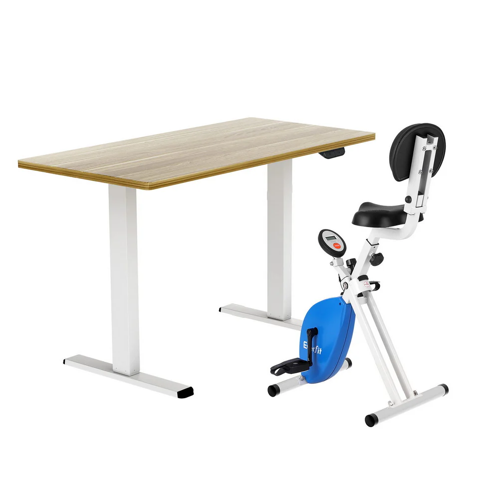 Artiss Under Desk Exercise Bike with 140cm Automatic Standing Desk Magnetic Resistance Oak - Image 3