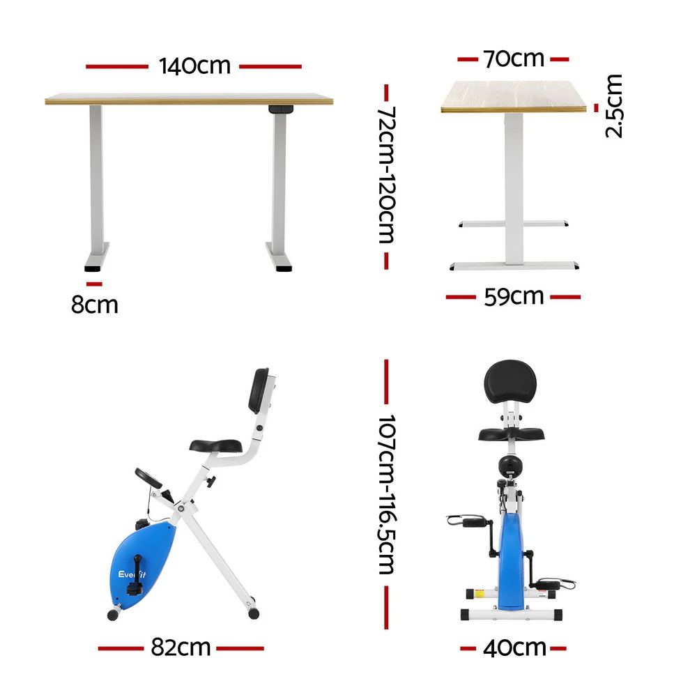 Artiss Under Desk Exercise Bike with 140cm Automatic Standing Desk Magnetic Resistance Oak - Image 4
