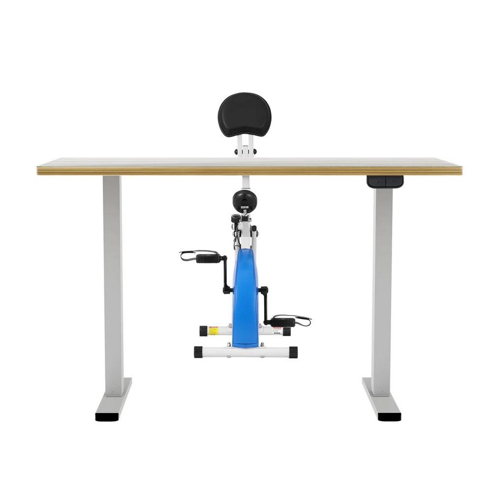 Artiss Under Desk Exercise Bike with 140cm Automatic Standing Desk Magnetic Resistance Oak - Image 5