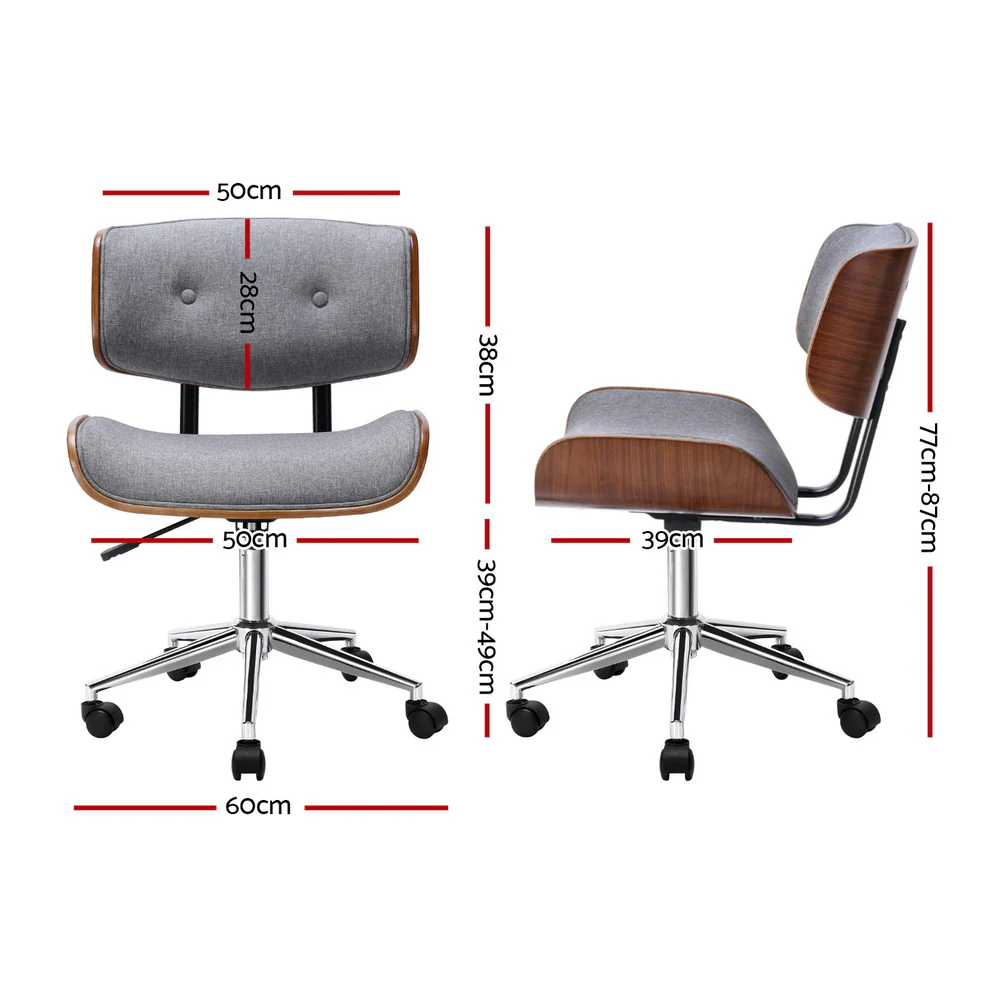 Artiss Wooden Office Chair Fabric Seat (Grey) - Image 2