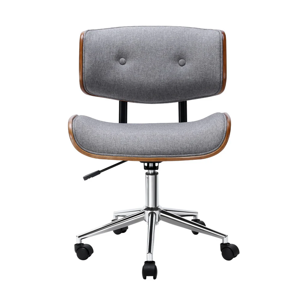 Artiss Wooden Office Chair Fabric Seat (Grey) - Image 3