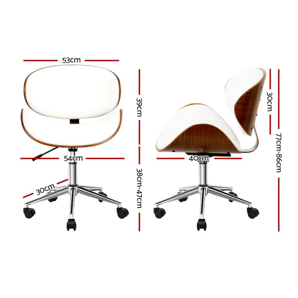 Artiss Wooden Office Chair Leather Seat (White) - Image 2