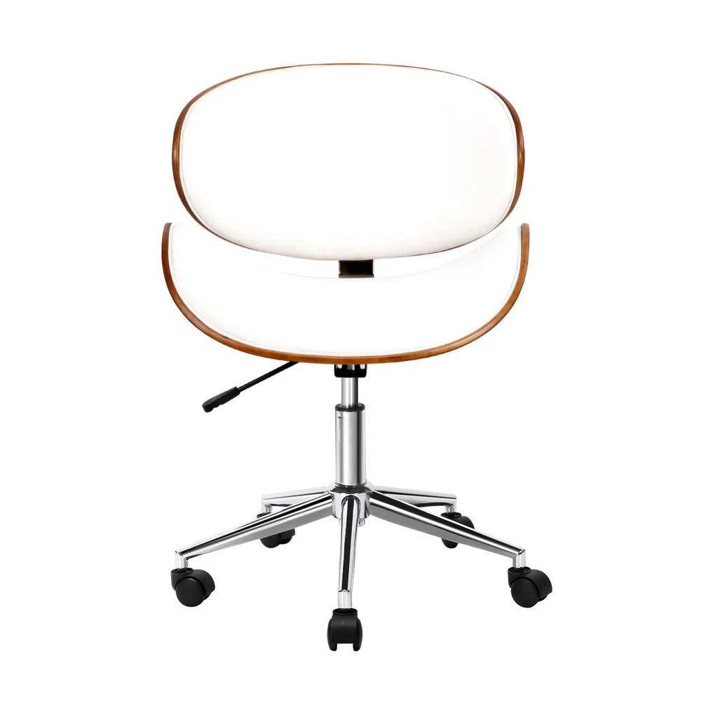 Artiss Wooden Office Chair Leather Seat (White) - Image 3