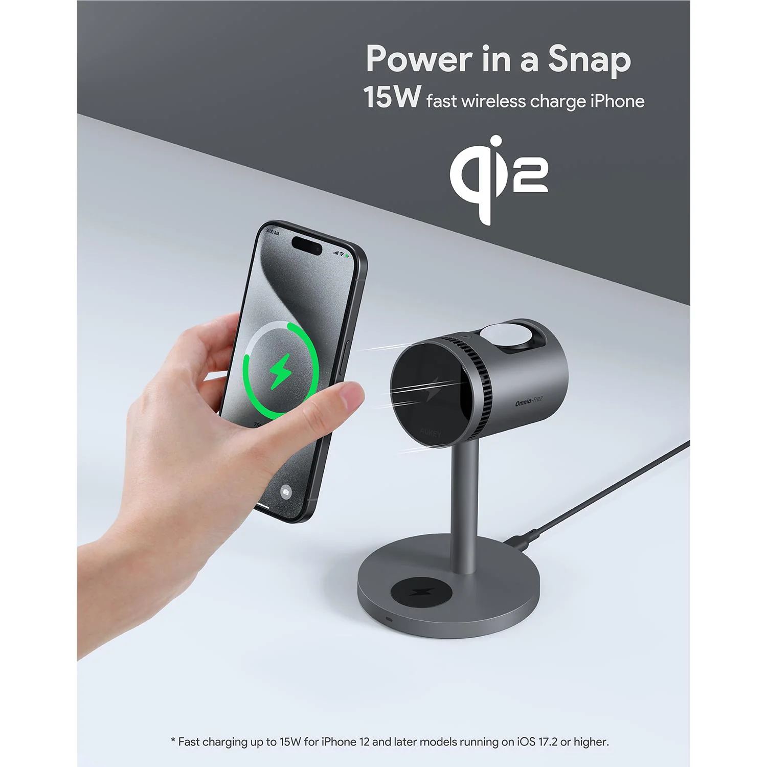 Aukey MagFusion 3-in-1 Pro Qi2 Fast Wireless Charging Station with Active Cooling - Image 3