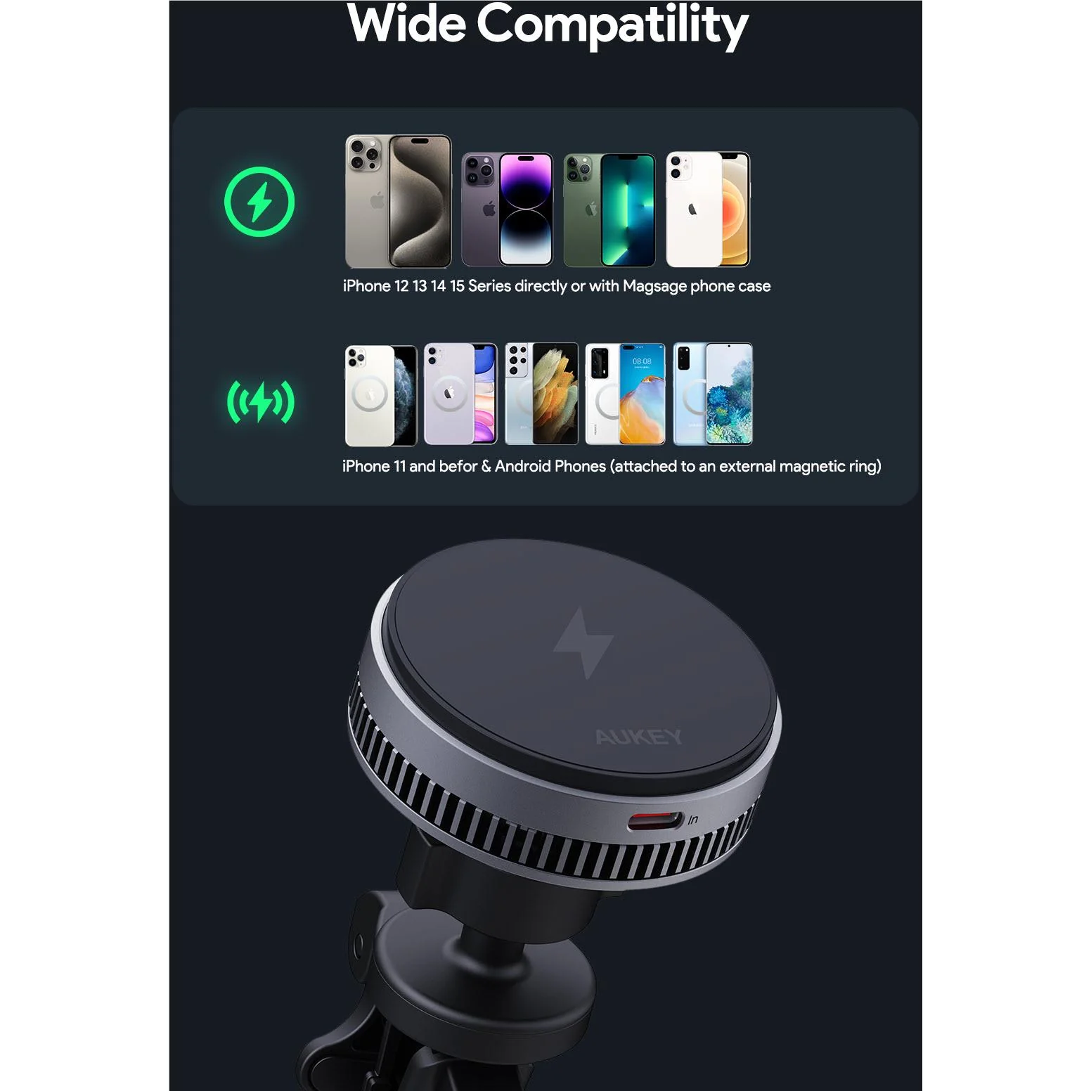 Aukey MagFusion Dash Pro Qi2 Fast Wireless Charging Phone Mount with Active Cooling - Image 10