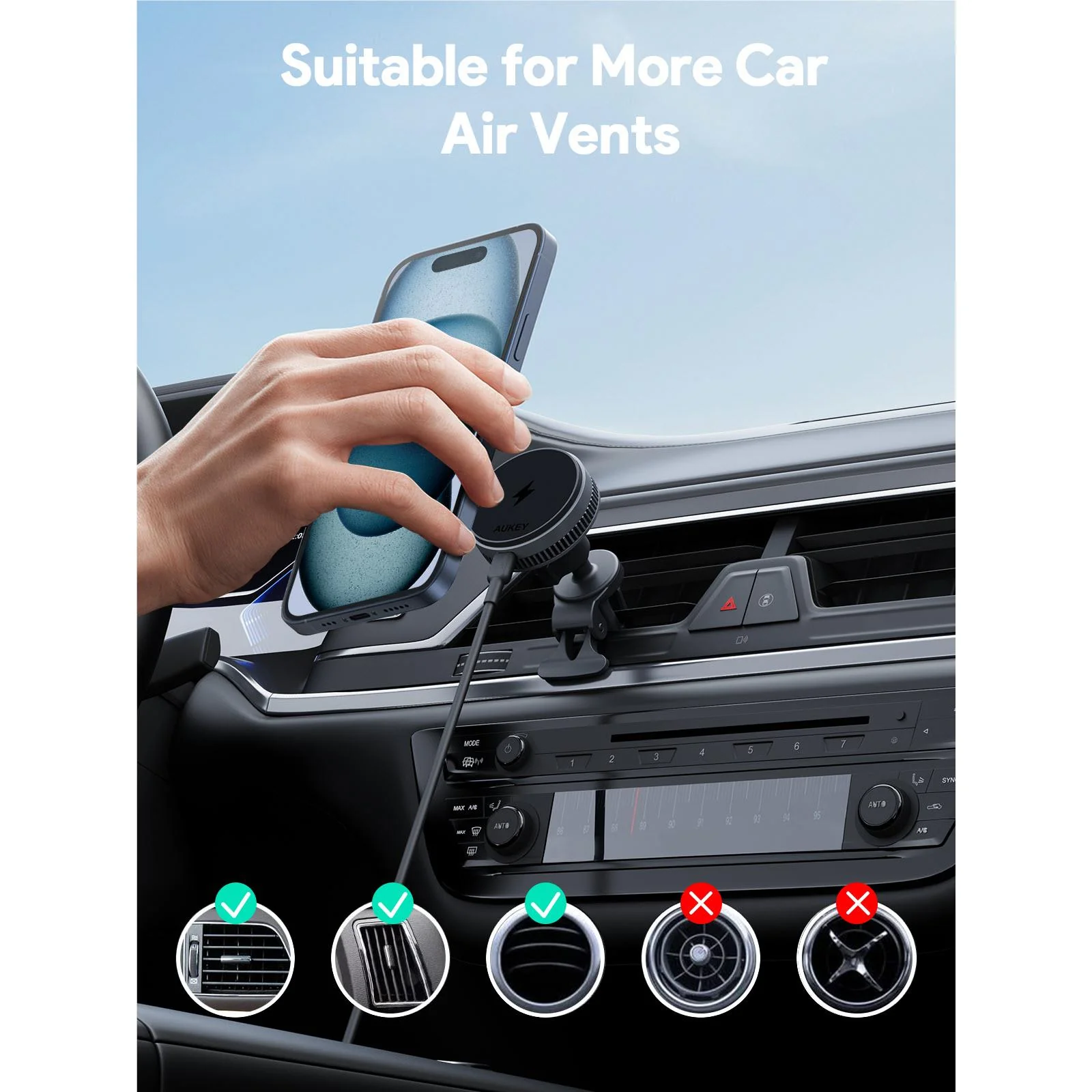 Aukey MagFusion Dash Pro Qi2 Fast Wireless Charging Phone Mount with Active Cooling - Image 6