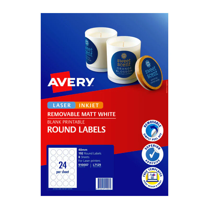 Avery Removable Matt Round Labels for Laser, Inkjet Printers, 40 mm diameter [192-Pieces] - Image 2