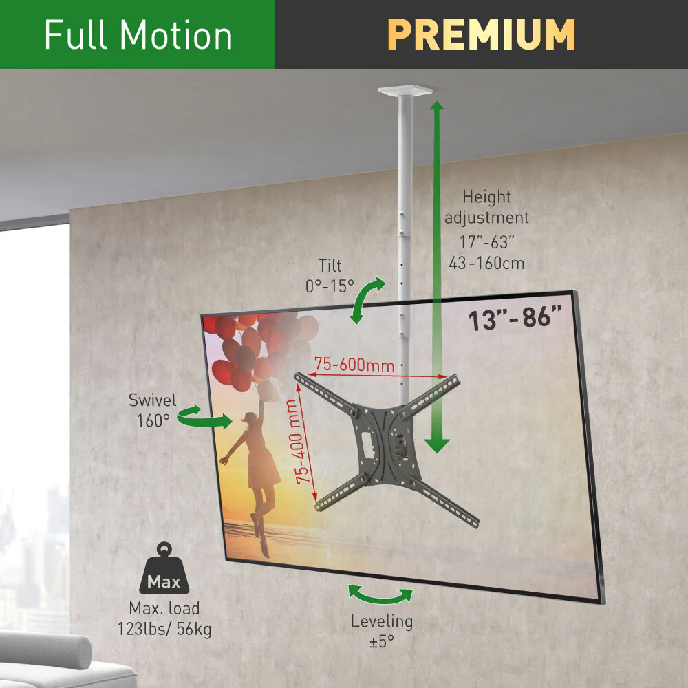 Barkan 13" - 86" Long TV Ceiling Mount 4500L - Image 2