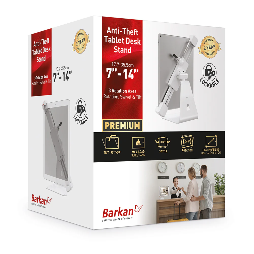 Barkan 7–14" Anti-Theft Tablet Desk Stand with 360° Rotation Swivel Tilt - Image 5