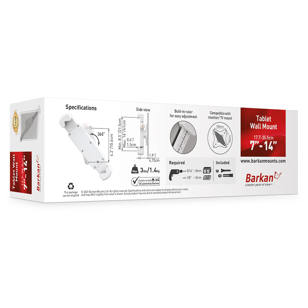 Barkan 7–14" Tablet Wall Mount with 360° Rotation (White) - Image 4