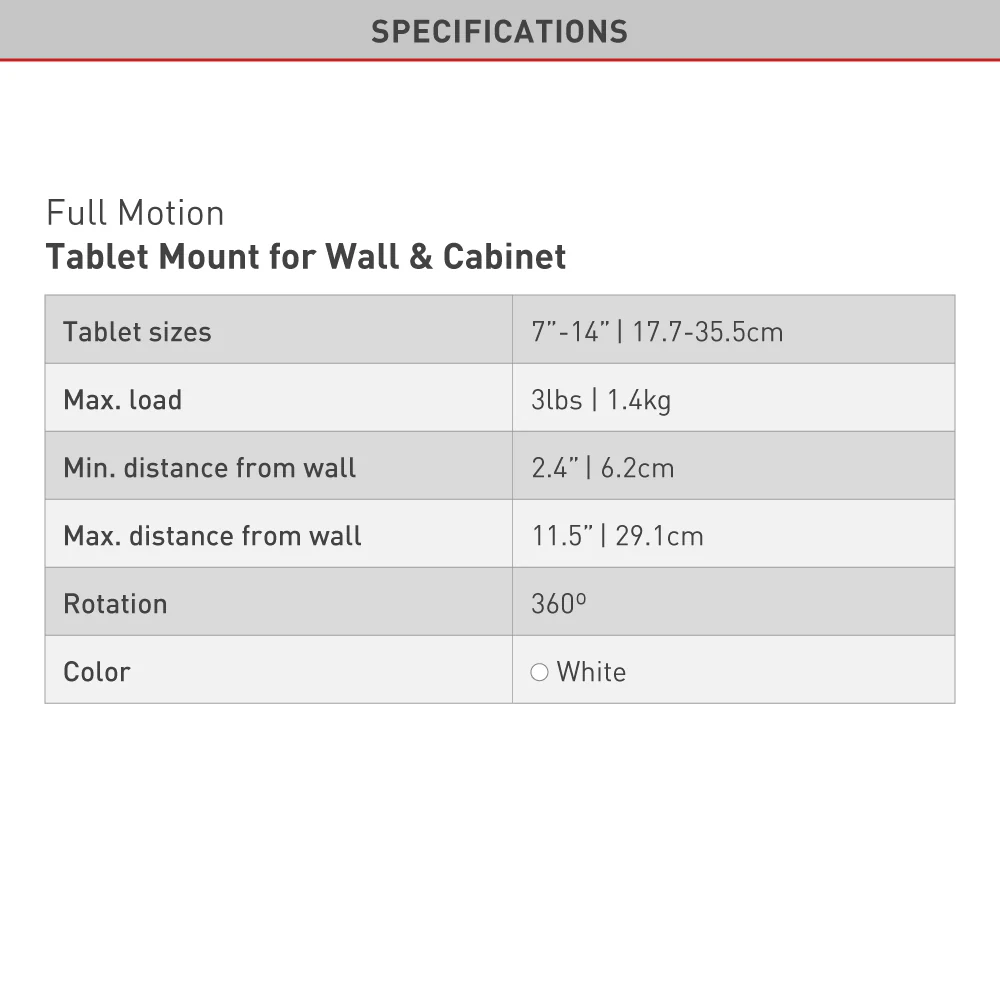Barkan Full Motion Tablet Wall and Cabinet Mount 7–14" (White) - Image 7