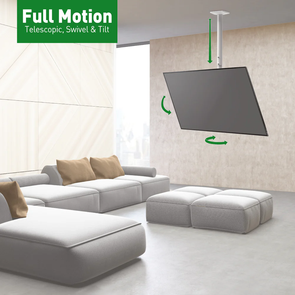 Barkan Full Motion TV Ceiling Mount, 29 - 65 Inch Size, White - Image 2
