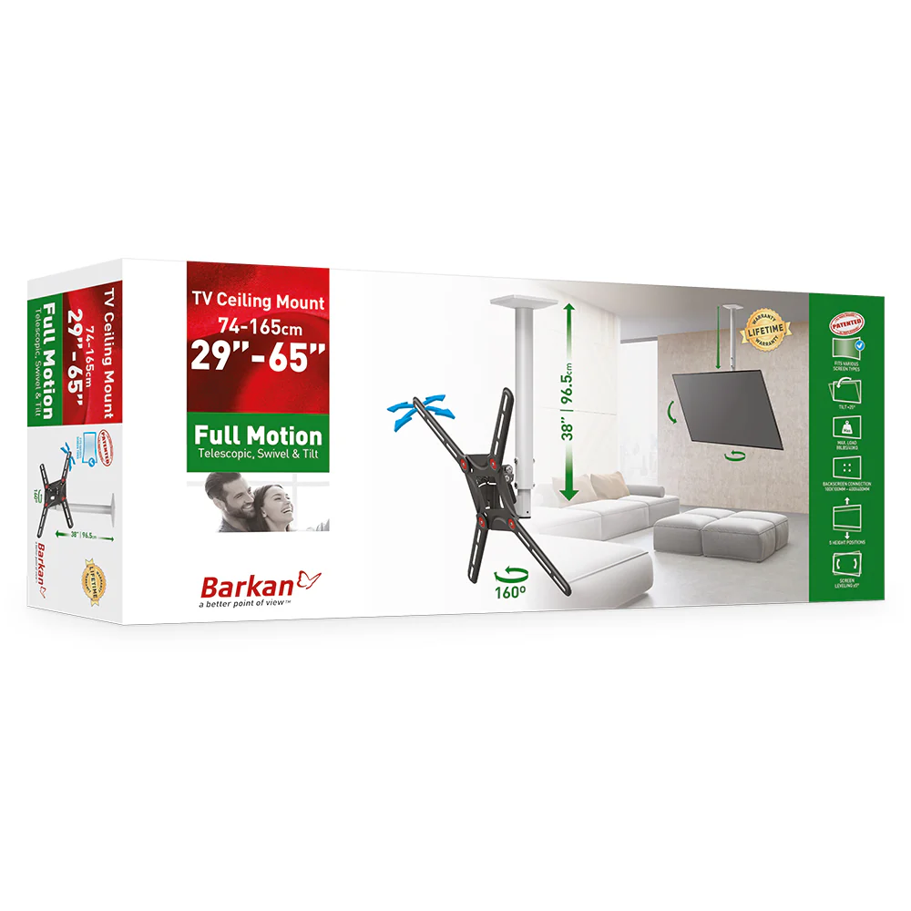 Barkan Full Motion TV Ceiling Mount, 29 - 65 Inch Size, White - Image 3